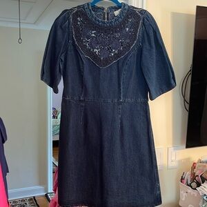 Sea embroidered denim dress